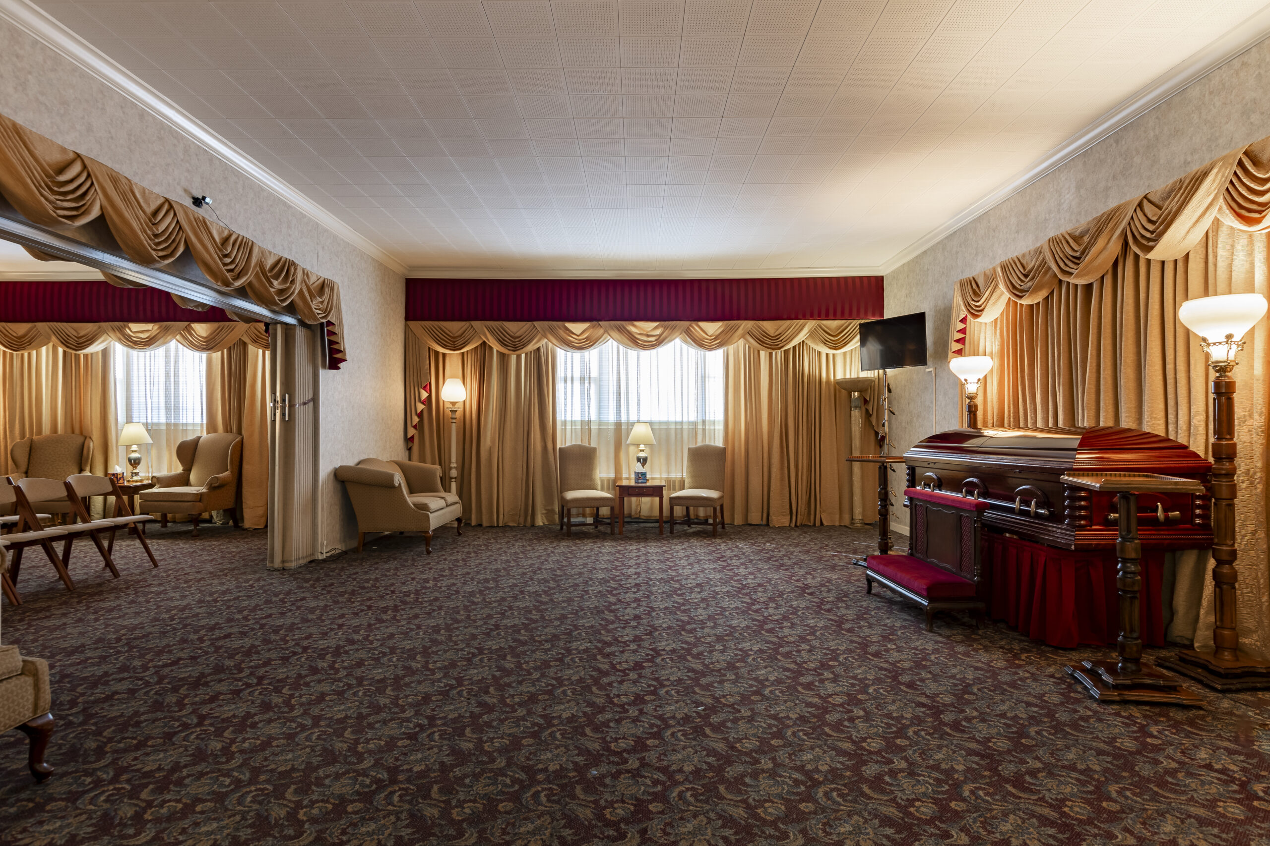 Main funeral service area for coffin and viewing